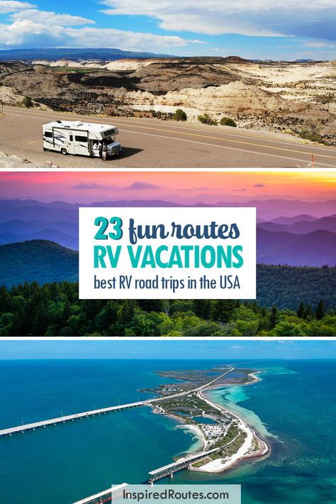 These RV vacations are the best of the US, including national parks, wide open spaces and even some underrated routes you haven't thought of! From coast to coast, the US has some epic road trip adventures! Perfect for camping, summer vacation, hiking destinations and more. Rv Trips Ideas United States, American Roadtrip, Rv Trips, Rv Destination, Camping Summer, Usa Roadtrip, Rv Road Trip, Trip Destinations, Road Trip Routes