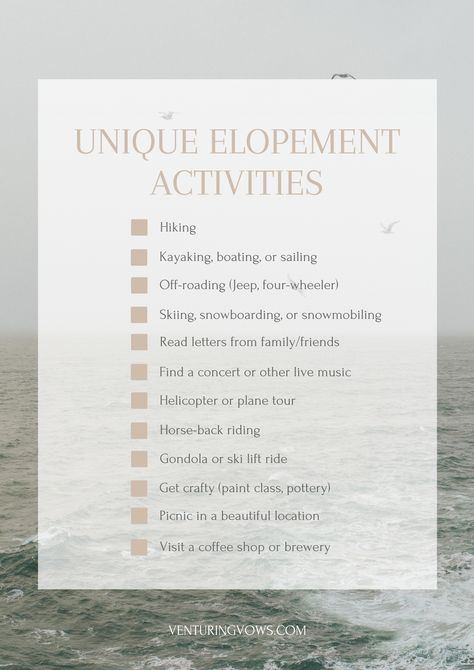 Adventure Elopement Activities, Elopement Itinerary, Eloped Wedding, Unique Elopement, Read Letters, Oregon Elopement, Day Schedule, Woodworking Classes, List Of Activities