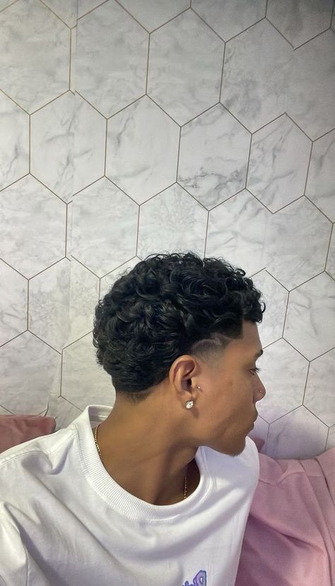 Amazing Haircut Designs for Men (Detailed Gallery) | Simple & Easy Haircut Design Ideas For Men Coupe Curly Hair, Hair Designs For Men Lines, Short Curly Taper, Mid Taper Curly Hair, Hispanic Men Haircut, Haircut For Men Short Hair, Cute Hair Designs, Back Taper Design, Fade Haircut Designs For Men