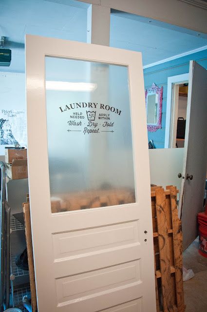 Laundry Room Door...Part 2 French Door Curtains Diy, Bifold Door Ideas, Door Curtains Diy, Laundry Room Door, Laundry Door, Sliding Door Window Treatments, Laundry Doors, Glass Pantry Door, Room Storage Diy