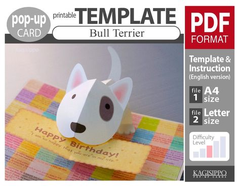 Template__pop-up Card__bull Terrier pdf_digital Download - Etsy UK Scottish Fold Kittens, Pop Up Card Templates, Dog Pop, Card Templates Free, Scottish Fold, Cricut Craft Room, Card Patterns, Pop Up Cards, Wood Glue