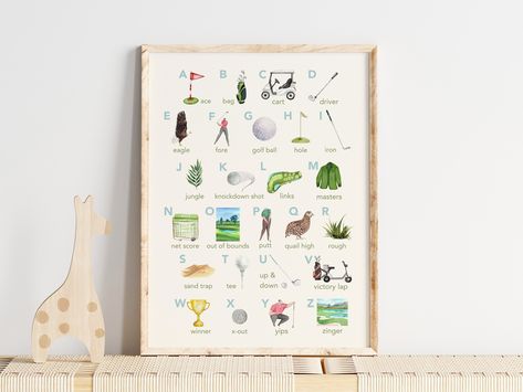 Golf Nursery Baby Boy, Golf Themed Nursery, Golf Nursery, Football Nursery, Abc Nursery, Golf Wall Art, Alphabet Nursery, Alphabet Kindergarten, Football Wall Art