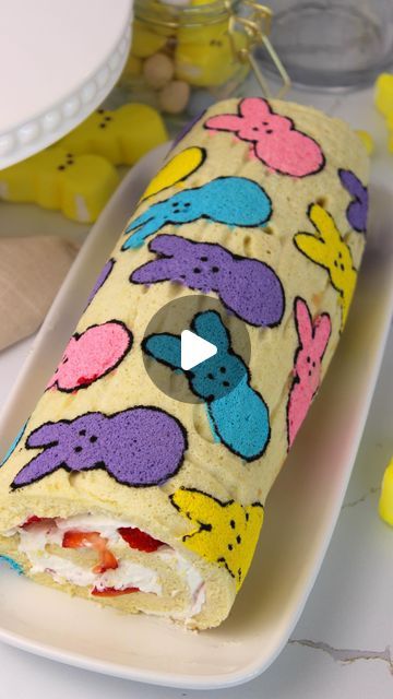 Maddison Koutrouba on Instagram: "How cute is this Easter Peeps Swiss Roll?! 🐰 You can find the full recipe on my website, link in bio 🤎" Peep Cake Ideas, Easter Cake Roll Recipes, Easter Swiss Roll Cake, Easter Cake Roll, Easter Roll Cake, Swiss Roll Cake, Cake Roll Recipes, Swiss Roll, Easter Peeps