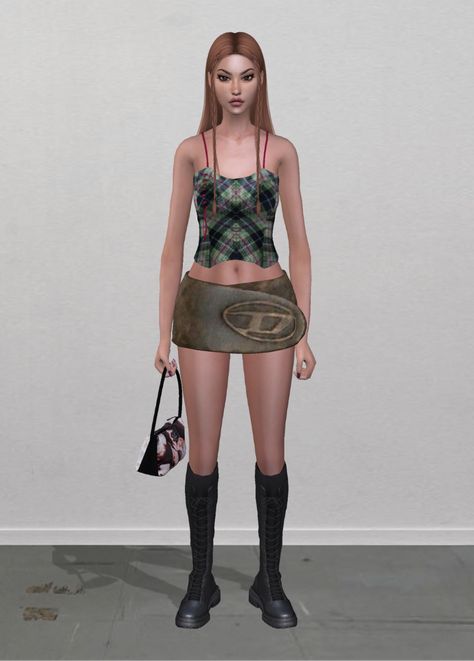 simstefani Diesel Sims 4 Cc, Sims 4 Cc Diesel, Sims 4 Mods Clothes Y2k, Sims 4 Cc Mini Skirt, Pants Sims 4 Cc, Skirt Sims 4, Skirt With Pants, Diesel Skirts, Feminine Clothes