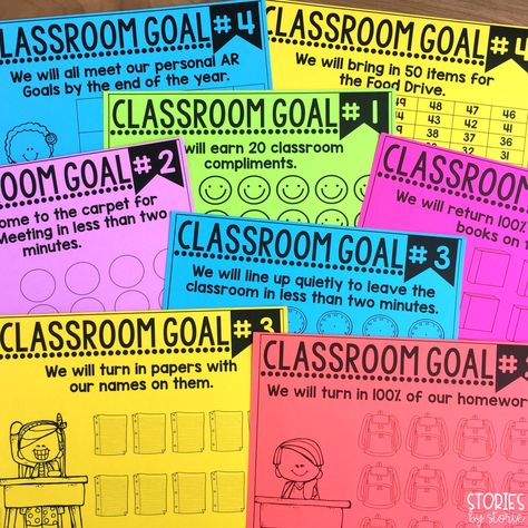 As you start another school year, I’m sure you have a million and one things planned to do with your students. One thing you should definitely take the time to do is set goals with your classroom. They really help set a purpose for ALL of your students and help with building classroom community. Goal Sheets, Teaching Classroom Management, Classroom Goals, Building Classroom Community, Goals Sheet, Classroom Behavior Management, Classroom Rewards, 4th Grade Classroom, Student Behavior