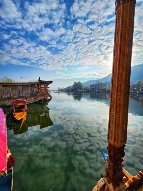 View from the house boat where I stayed Dal lake , Kashmir , India 💙 Kashmir House, Kashmir Photography, Dal Lake Kashmir, Kashmir Photos, View From My Window, Dal Lake, Kashmir India, Women Photography, Boat House