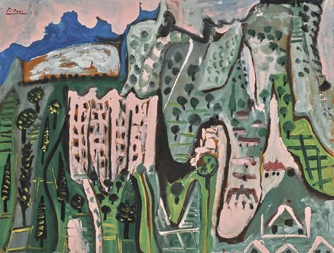 picasso, pablo paysage ||| architecture ||| sotheby's n09860lot9t2rken Picasso Landscape, Picasso Drawing, Cubist Movement, Art Picasso, Pablo Picasso Paintings, Picasso Paintings, Spanish Painters, Picasso Art, Spanish Artists