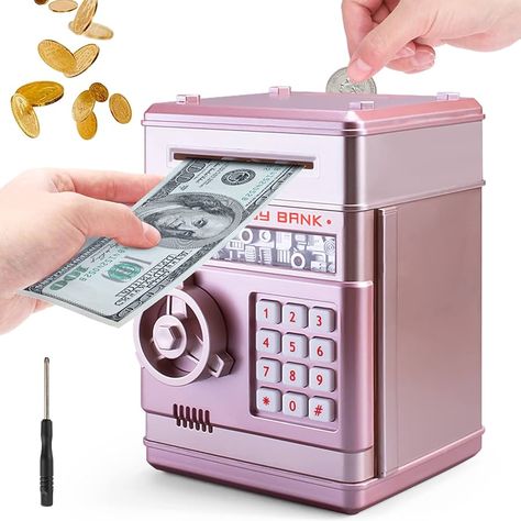 Piggy Bank Toy for Girls Boys, PhilaeEC Kids Baby Real Money Safe Saving Box Electronic Mini ATM Coins Banks Password Code Lock Case for Children, Best Gifts Ideas for Birthday and Xmas (Rose Gold) : Amazon.co.uk: Home & Kitchen Atm Bank, Atm Cash, Toy Money, Personal Savings, Bank Design, Money Safe, Cash Box, Savings Box, Kids Money