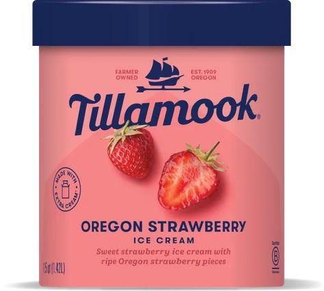 Tillamook Ice Cream, Ice Cream Tub, Tillamook Oregon, Tillamook Cheese, Ice Cream Tubs, Ice Cream Containers, Premium Ice Cream, Frozen Snack, Strawberry Cookies