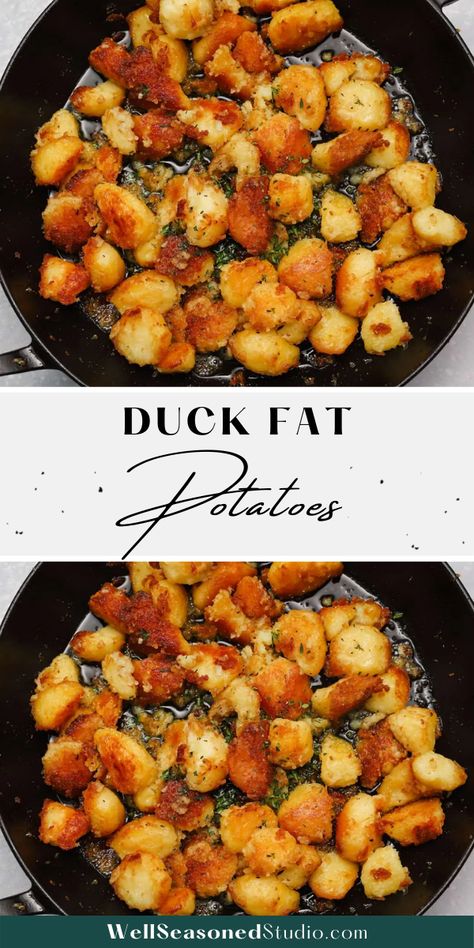 Serious Eats Potatoes, Double Cooked Potatoes, Sides With Duck, Side Dishes For Duck Dinner, Crispy Duck Fat Potatoes, Duck Fat Uses, Duck Fat Roasted Potatoes Recipe, Sides For Duck Dinner, Duck Dinner Sides