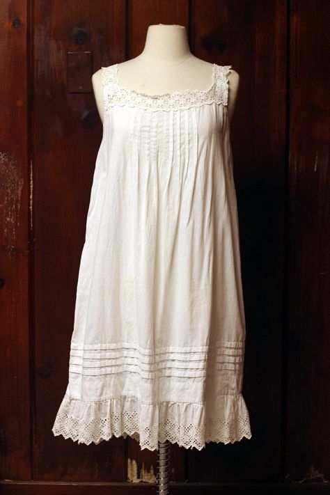 Edwardian slip or nightgown, circa 1910 Edwardian Slip Dress, Long Nightgown Cotton, White Cotton Slip Dress, Vintage Nightgown Cotton, 1500s Nightgown, Vintage Cotton Nightgown, Vintage White Nightgown, 1910 Nightgown, White Nightgown Aesthetic