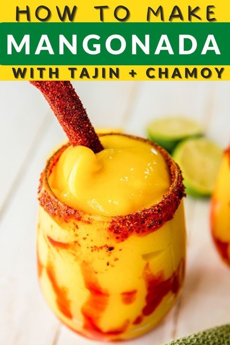 This homemade mangonada recipe from The Travel Palate is a delicious frozen drink. It's made with Chamoy sauce, a versatile Mexican condiment, and frozen mangoes. It's easy to make and a perfect summer refresher. You have to try this easy, summer mocktail! How To Make Mangonada, Tajin And Chamoy, Mangonada Recipe, Chamoy Sauce, Frozen Drink, Cherry Smoothie, Refreshing Desserts, Summer Drink, Global Recipes