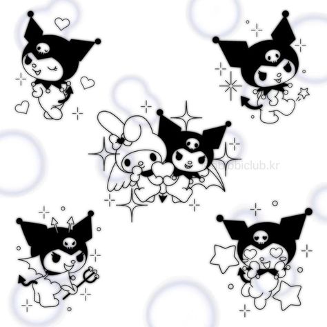 Kuromi Tattoo Stencil, Hello Kitty Kuromi Tattoo, Kuromi Flash Tattoo, Tattoo Ideas Kuromi, Sanrio Flash Tattoo, Kuromi Illustration, Kuromi Tattoo Design, Kuromi Tattoo Aesthetic, Kuromi Tattoo Ideas