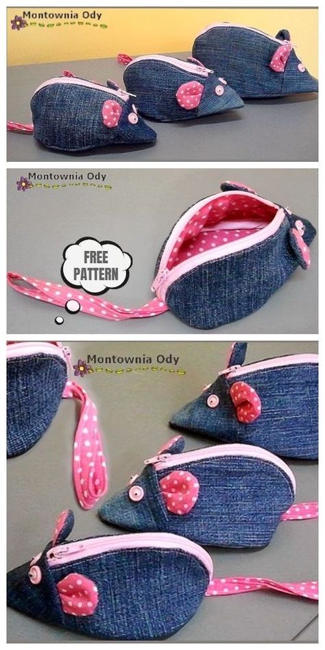 Återvinna Jeans, Diy Mouse, Tas Denim, Sewing Tutorials Bags, Free Sewing Pattern, Sew Ins, Costura Diy, Zipper Purse, Sewing Purses