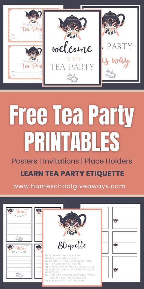 These free tea party printables will help you teach proper tea party etiquette. These printable activities and ideas will help you and your kids put together a memorable tea party - complete with printable invitations and everything! Tea Party Etiquette, Tea Party Printables, Tea Time Magazine, Tea Party Activities, Tea Party Crafts, Paper Tea Cups, Tea Party Games, Tea Etiquette, Royal Tea Parties