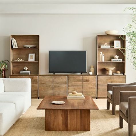 Living Room All Furniture | West Elm Modern Media Console, Wood Entertainment Center, Media Furniture, Entertainment Center Decor, Living Room Storage, Solid Mango Wood, Media Console, Tv Room, West Elm