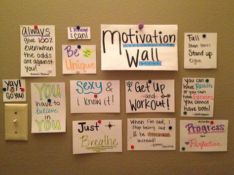 Motivation wall. Making one for classroom this year! All students write down there favorite quote and/or saying and post it on the boatd Manifestation Ideas, Sticky Notes Quotes, Notes Quotes, Vision Boarding, Indian Room, Wall Writing, Classroom Quotes, Motivational Quotes For Students, Motivation Board