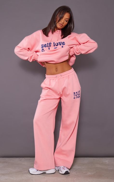 Pink Self Love, Oversized Joggers, Teenage Clothing, Petite Swimwear, Oversized Sweatpants, Animal Print Swimwear, Campus Outfit, Knit Two Piece Set, Two Piece Set Pants