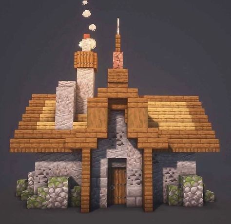 Mine Shack Minecraft, Cool Small Minecraft Houses, Minecraft Stonecutter House, Stone Arch Minecraft, Minecraft Round Staircase, Cool Dnd Character Ideas, Minecraft Storehouse, Minecraft Stone Mason House, Minecraft Mason House