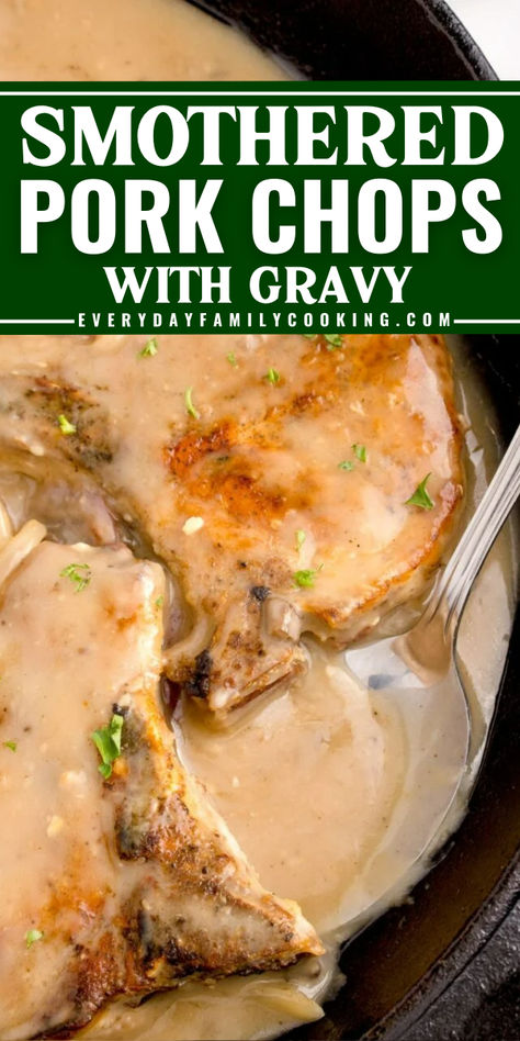 My smothered pork chops recipe that’s made all in one pan my family can have a delicious dinner and easy clean up! Slow Cooked Pork Chops In Oven, Pork Chops Casserole Recipes, Smother Pork Chops In Oven, Pan Cooked Pork Chops Boneless, Smothered Pork Chops Stove Top, Recipe For Smothered Pork Chops, Crockpot Smothered Pork Chops Easy, Baked Smothered Pork Chops In Oven, Healthy Smothered Pork Chops