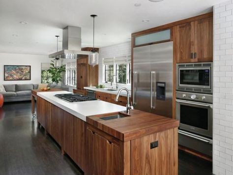 Wood Countertops Kitchen, Deco Kitchen, Award Winning Kitchen, Wood Countertop, Walnut Kitchen, Flat Panel Cabinets, Japanese Kitchen, Scandinavian Kitchen, White Countertops