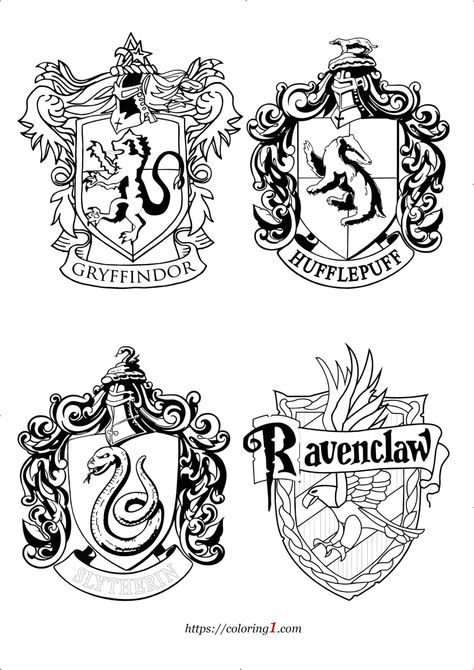 Harry Potter House Crests Coloring Pages - 2 Free Coloring Sheets (2021) Harry Potter House Colors, Imprimibles Harry Potter Gratis, Harry Potter Badges, Harry Potter Coloring Book, Harry Potter Houses Crests, Harry Potter Coloring Pages, Harry Potter Crest, Imprimibles Harry Potter, Harry Potter Colors