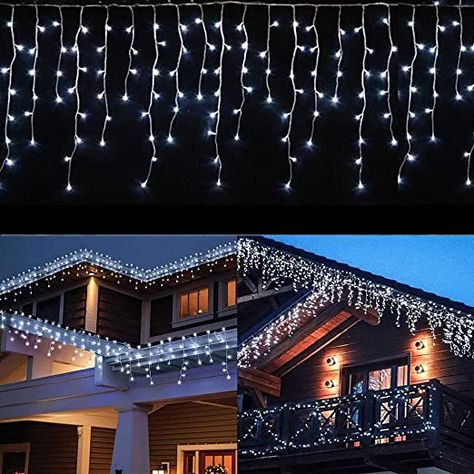 Amazon.com: LED Icicle Lights Outdoor Decorations,32Ft 8 Modes 300LEDs Curtain Light with 60 Drops, Christmas String Lights Waterproof End to End Plug for Halloween Holiday Party Wedding Indoor Decor(Cool White) : Home & Kitchen Icicle Lights Outdoor, Led Icicle Lights, Icicle Christmas Lights, Led Curtain Lights, Urban Farmhouse, Indoor String Lights, Icicle Lights, Farmhouse Boho, Boho Farmhouse