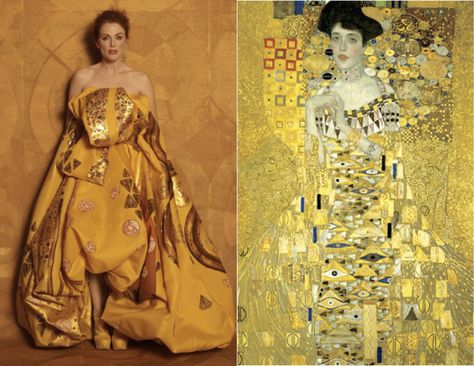 Julianne Moore. Bazaar US, May 2008. By Peter Lindbergh. ("Adele Bloch-Bauer", 1907. Gustav Klimt) John Currin, Miss Moss, Amedeo Modigliani, Egon Schiele, Peter Lindbergh, Famous Artwork, Julianne Moore, Famous Words, Famous Art