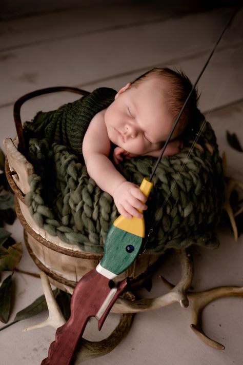 Newborn Photography Fishing, Hunter Newborn Pictures, Newborn Fishing Photo Shoot, Fishing Newborn Pictures, Hunting Newborn Pictures, Hunting Baby Pictures, Country Baby Pictures, Newborn Pictures Boy, 6 Month Baby Picture Ideas Boy