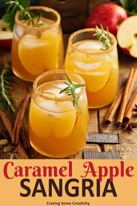 Bulk Party Drinks, Carmel Apple Sangria Recipe, Large Batch Apple Cider Cocktail, Spiked Caramel Apple Cider, Apple Sangria Recipes, Silvester Snacks, Fall Sangria Recipes, Cider Recipes, Caramel Apple Sangria