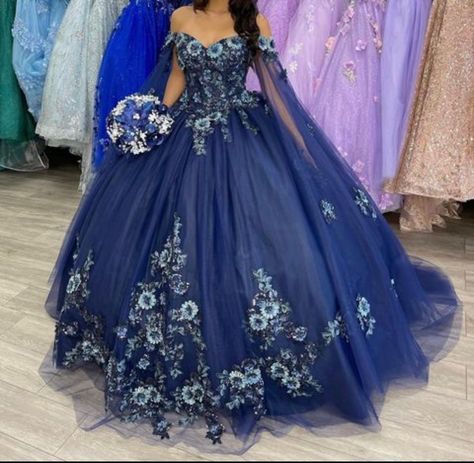 Navy Blue Quince Dress With Sleeves, Night Sky Quinceanera Dresses, Metallic Blue Quince Dress, Quinceanera Dresses Sapphire Blue, Navy Blue 15 Dress, Quinceanera Dresses Blue And Silver, Metallic Dark Blue Quince Dress, Dark Color Quinceanera Dresses, Starry Night Quinceanera Dress