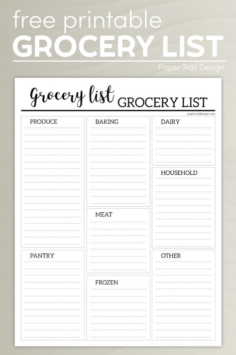 Get in an out of the grocery store quickly with this free grocery list printable with shopping categories. #papertraildesign #grocerylist #grocerylists #grocerieslist #shopforgroceries #foodshopping #shoppinglist Printable Grocery List Template, Free Printable Grocery List, Master Grocery List, Free Grocery List, Shopping List Template, Printable Grocery List, Paper Trail Design, Grocery List Template, Printable Shopping List