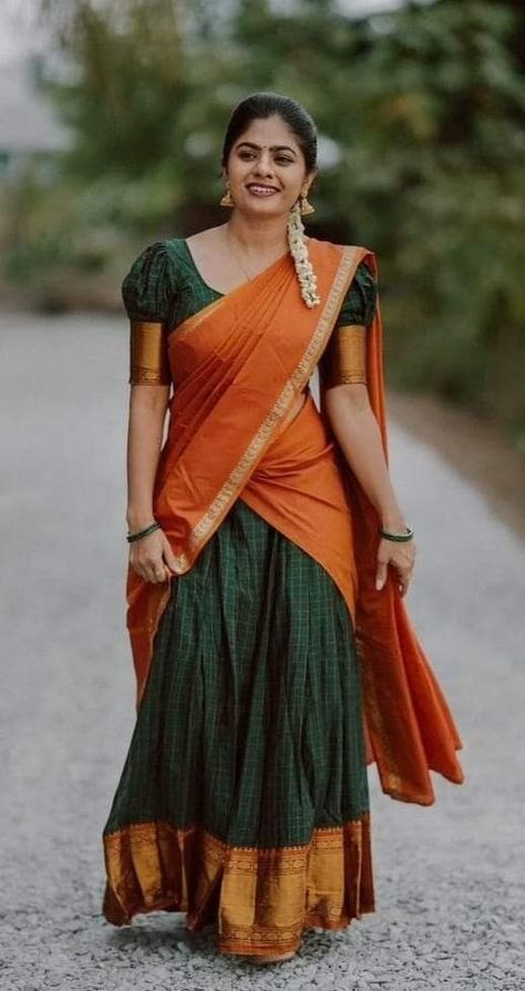 Half Saree Designs Simple, Super Idol, Langa Voni, Ethnic Wears, Dancer Painting, Half Saree Lehenga, Latest Blouse Designs Pattern, Half Sarees, Lehenga Designs Simple