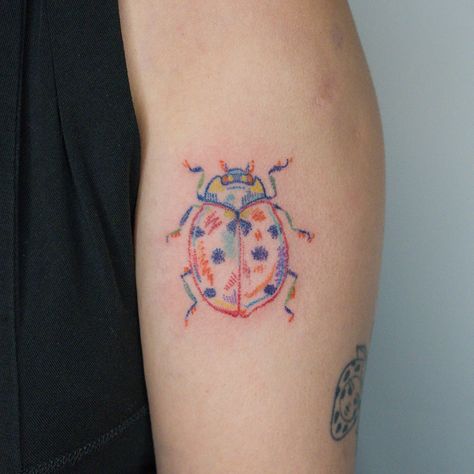 Colorful crayon ladybug ✨ Toronto Tattoo, Fineline Tattoos, Ladybug Tattoo, Lady Bug Tattoo, Bug Tattoo, Color Crayons, My Books, Now Open, Lady Bug