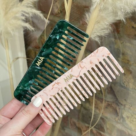 MIA wide tooth styling combs in pink and teal Comb Aesthetic, Hair Collage, Hairstyle Tools, Clip Aesthetic, Hair Comb Accessories, Tousled Waves, Metal Comb, Random Items, Styling Comb