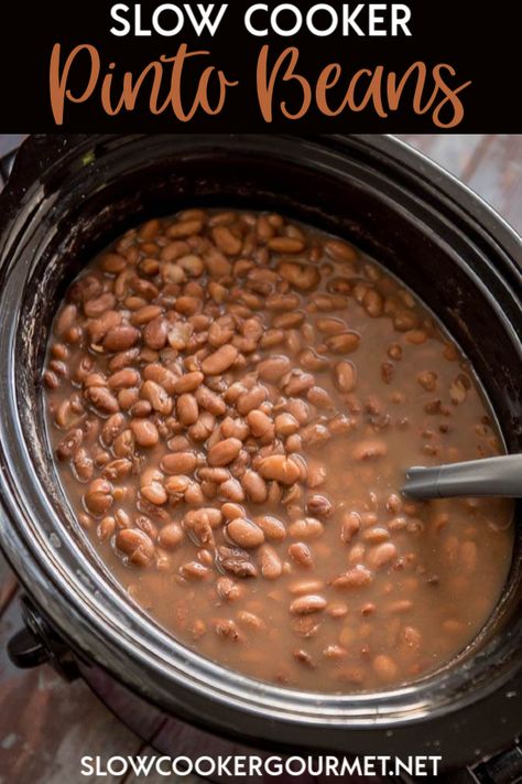 Slow Cooker Pinto Beans, Crockpot Beans, Beans Recipe Crockpot, Pinto Beans Recipe, Beans In Crockpot, Slow Cooker Beans, Pinto Bean Recipes, Homemade Beans, Soup Beans