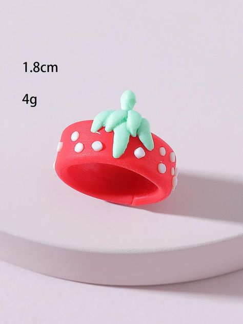 Cute Clay Rings, Fimo Ring, Diy Clay Rings, Strawberry Ring, Funky Accessories, Clay Ring, Polymer Clay Ring, 3d Perler Bead, X Ring