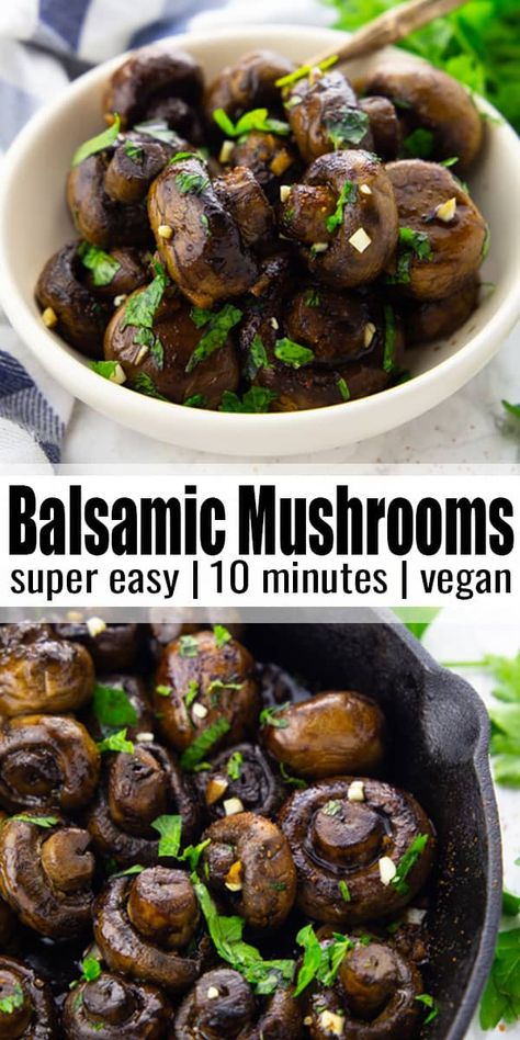 Mushroom Recipes Vegan, Mushroom Side Dishes, Balsamic Mushrooms, Mushroom Appetizers, Vegan Party Food, Vegan Side Dishes, Vegan Comfort Food, Vegan Appetizers, Easy Cooking Recipes