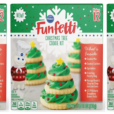 Pillsbury’s New Funfetti Christmas Cookie Kits Will Let You Create Awe-Worthy Trees and Sandwiches Pillsbury Holiday Cookies, Funfetti Christmas, Pillsbury Christmas Cookies, Christmas Tree Baking, Pillsbury Cookie Dough, Sugar Cookie Kit, Christmas Tree Brownies, Cookie Kits, Circus Cookies