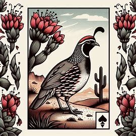 quail in desert with blooming century plant in tattoo style in loteria card in black, white, red - Image Creator from Microsoft Designer Cactus Wren Tattoo, Quail Tattoo Ideas, Loteria Tattoo, Quail Tattoo, Desert Tattoo, Cactus Wren, Century Plant, Red Images, Old School Tattoo Designs