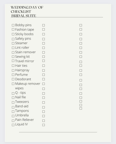 List Of Bridal Accessories, Bridal Suite Checklist, Bridesmaid Packing List, Bridesmaid Checklist, Bridal List, Bridal Essentials, Wedding Emergency Kit, Wedding Checklists, Wedding Day Checklist