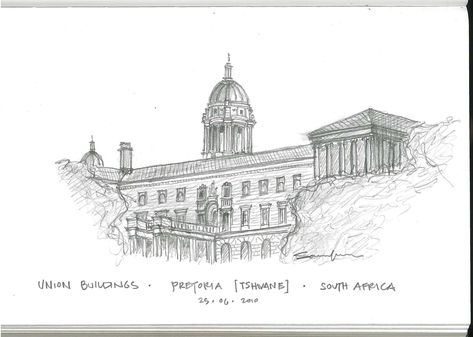 Union Buildings Pretoria, South Africa 25.06.2010 Union Buildings Pretoria, South Africa Drawing, Africa Drawing, South Africa Art, Pretoria South Africa, Building Sketch, Building Drawing, Pretoria, Architecture Sketch