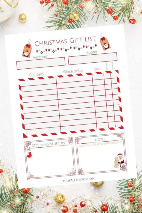 Use this free Christmas gift list printable to keep track of your Christmas gift purchases. Track gift ideas and requests, where to buy gifts, your budget, and more! #christmasgiftlist #christmasgifts Christmas Gift Planning Free Printable, Christmas Gift Budget Printable, Gift List Printable Free Christmas Shopping, Gift Planner Printable, Christmas Present List Printable, Christmas Gift Organizer Printables Free, Christmas Gift Organization, Gift Tracker Free Printable, Christmas Gift Tracker Printable Free