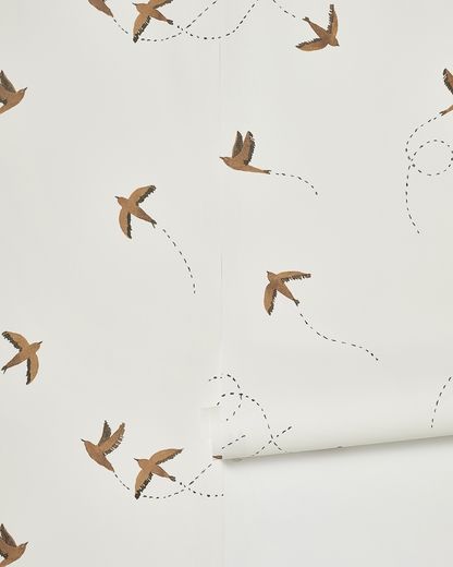 Bird Wallpaper Nursery, Gold Bird Wallpaper, Whimsical Bathroom Wallpaper, Sparrow Wallpaper Birds, Bird Wallpaper Ceiling, Rylee And Cru Wallpaper, Bird Wall Paper, Modern Nursery Wallpaper, Vintage Modern Wallpaper