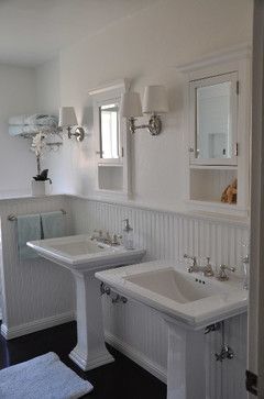 Restoration Hardware medicine cabinets Bathroom Double Sinks, Restoration Hardware Medicine Cabinet, Bathroom On Budget, Glass Shower Tile, Storage Bathroom Ideas, Roman Shades Bathroom, English Country Bathroom, Period Bath, Pedestal Sink Ideas