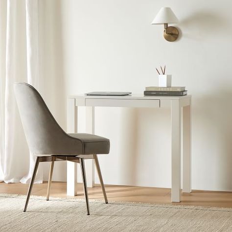 Modern Desks | West Elm Parsons Desk, Glass Chair, Mid Century Office, Frame Desk, Desk Inspiration, Mini Desk, Modular Walls, Wall Desk, Metal Desks