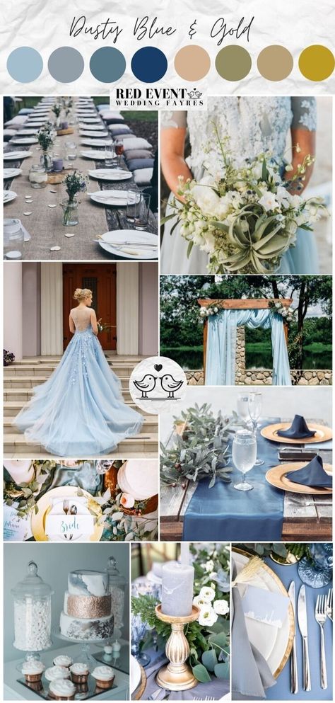 Light Blue And Gold Wedding Theme, Elegant Wedding Theme, Romantic And Elegant Wedding, Elegant Wedding Ideas, Blue Gold Wedding, Elegant Wedding Themes, Gold Wedding Theme, Wedding Elements, Blue Themed Wedding