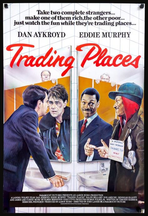 Trading Places (1983) Trading Places Movie, Eddie Murphy Movies, Dan Aykroyd, Trading Places, Best Movie Posters, Classic Movie Posters, Eddie Murphy, Jamie Lee Curtis, Movie Poster Art