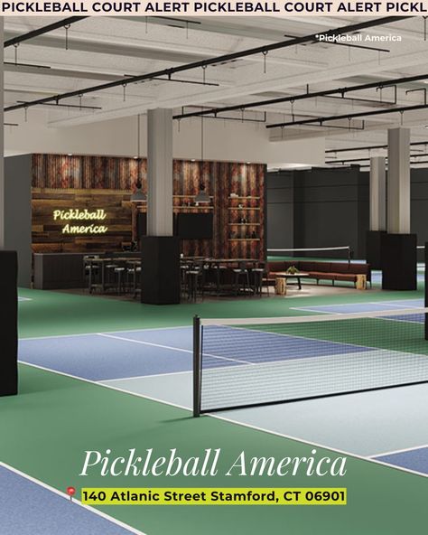 Pickleball Court Alert! 🚨 If you find yourself near Stamford, CT, stop by Pickleball America to visit one of the largest indoor pickleball venues in the US 🏓 This 80,000 sq. ft. facility offers everything from open play and leagues to private lessons and events. Enjoy top-notch amenities like lockers, a lounge, café, and even childcare. Perfect for players of all levels, it's the ideal spot to improve your game and connect with the community! 🌟 @pickleballamerica #PickleballisLife #Stamfo... Pickleball Court Design, Pickleball Wallpaper, Indoor Pickleball Court, Indoor Pickleball, Pickleball Courts, Interior Render, Stamford Ct, Golf Room, Badminton Court