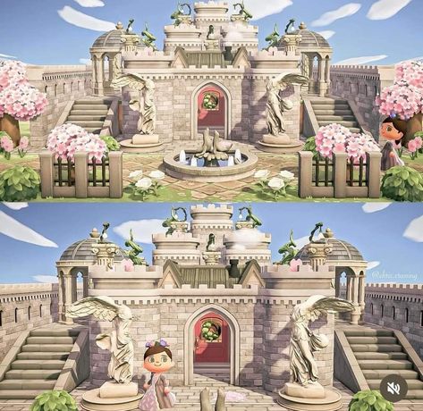 Acnh Vivian House, Animal Crossing Ancient Greece, Animal Crossing Castlecore, Acnh French Theme, Acnh Castle Ideas, Elegant Core Animal Crossing, Elegant Animal Crossing, Acnh Castle House, Acnh Mansion